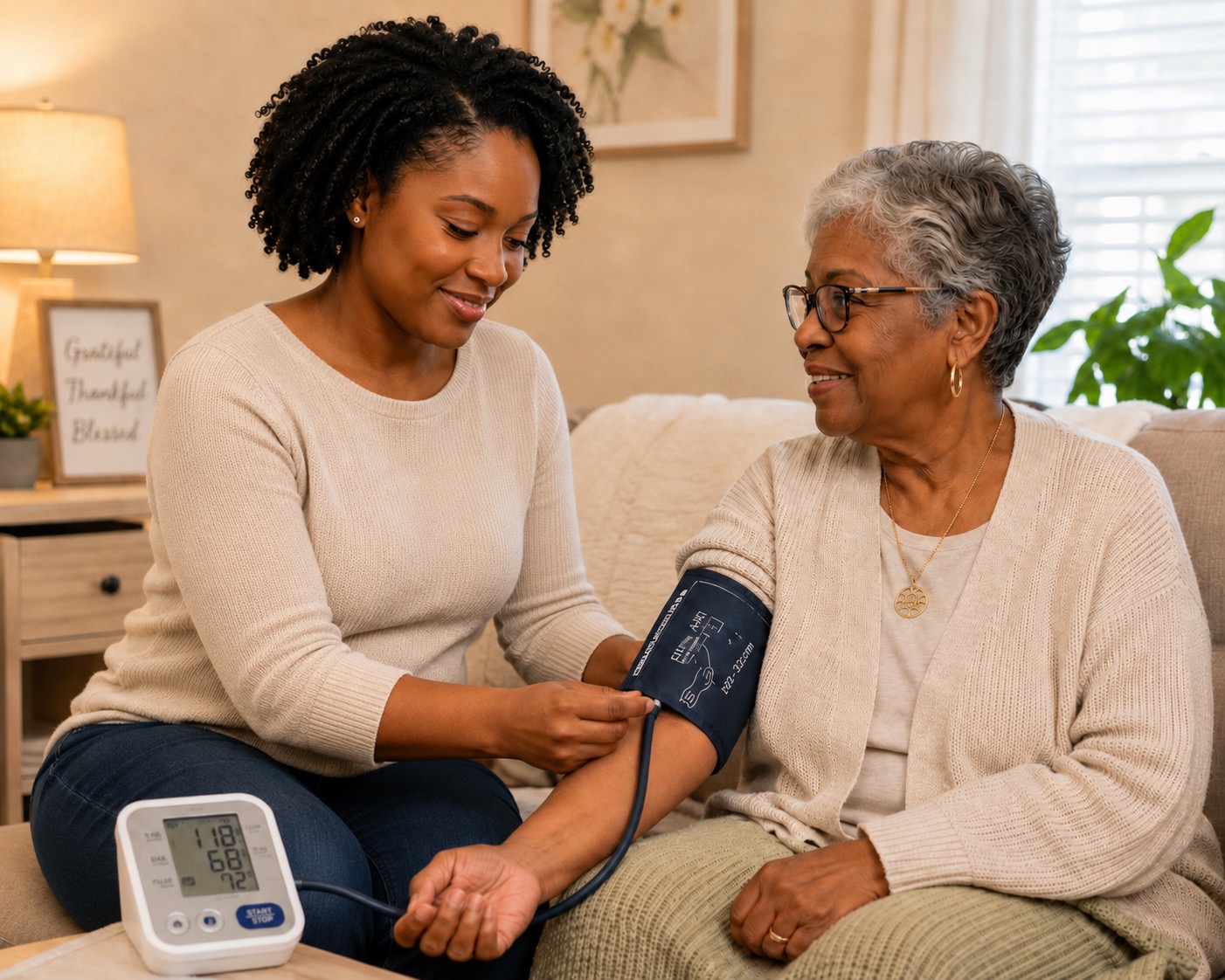 An Ascension Community Services attendant checking in with a client at home
